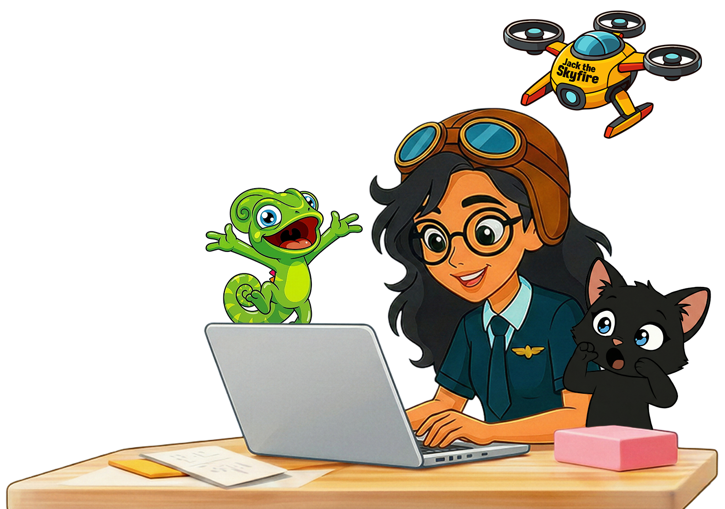 Learneducolor portal illustration of Ava and friends studying together